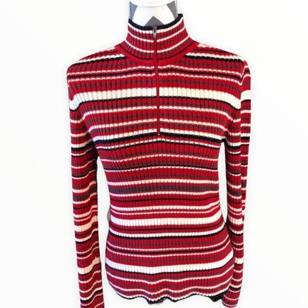 Tommy Hilfiger MEDIUM Cotton Sweater Red, White, Black, & Grey